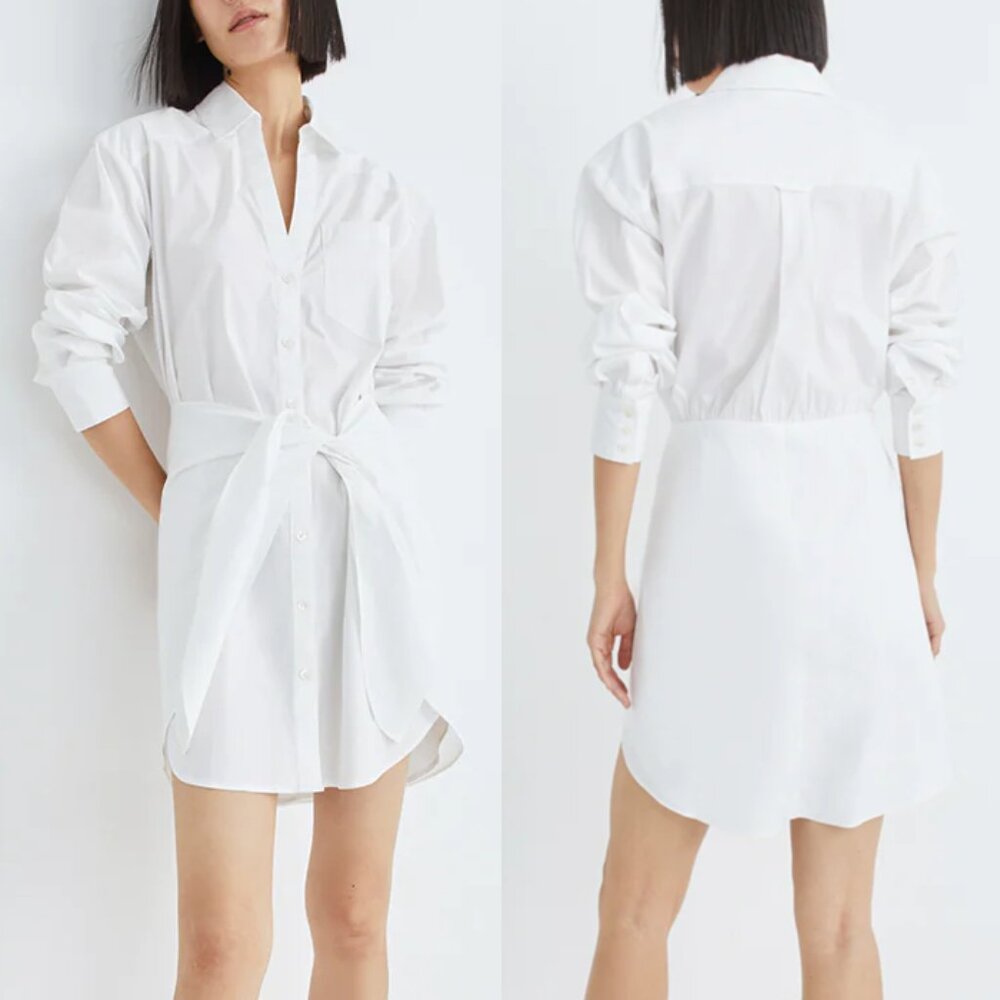Veronica Beard Roanoke White Tie Waist Shirt Dress